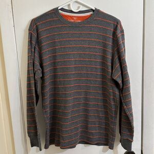 Men's Faded Glory Striped Long Sleeve T-Shirt M Gray